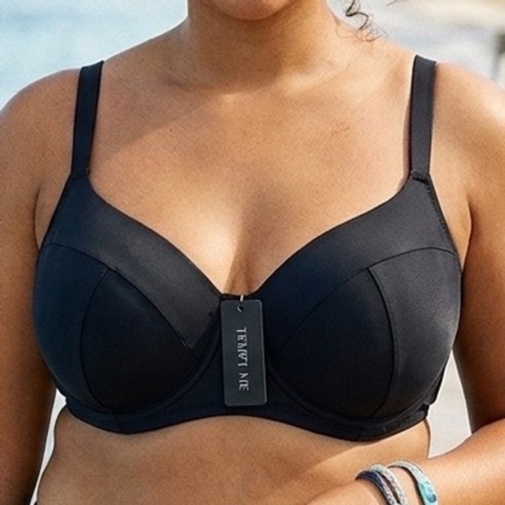 Tempt Me Bikini Top Womens 22W Black Underwire Adjustable Straps Swimwear New